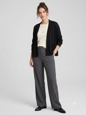Eileen Fisher Petite Medium/Large Organic Linen Open Front Cardigan Black Pocket
